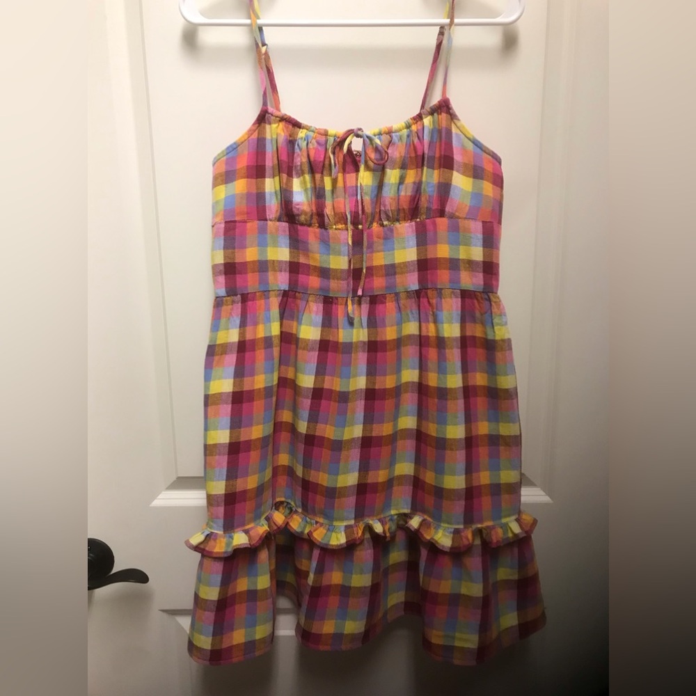 BCBGeneration Women's Rainbow Tartan Lila Camisole Dress in Cotton Linen Blend